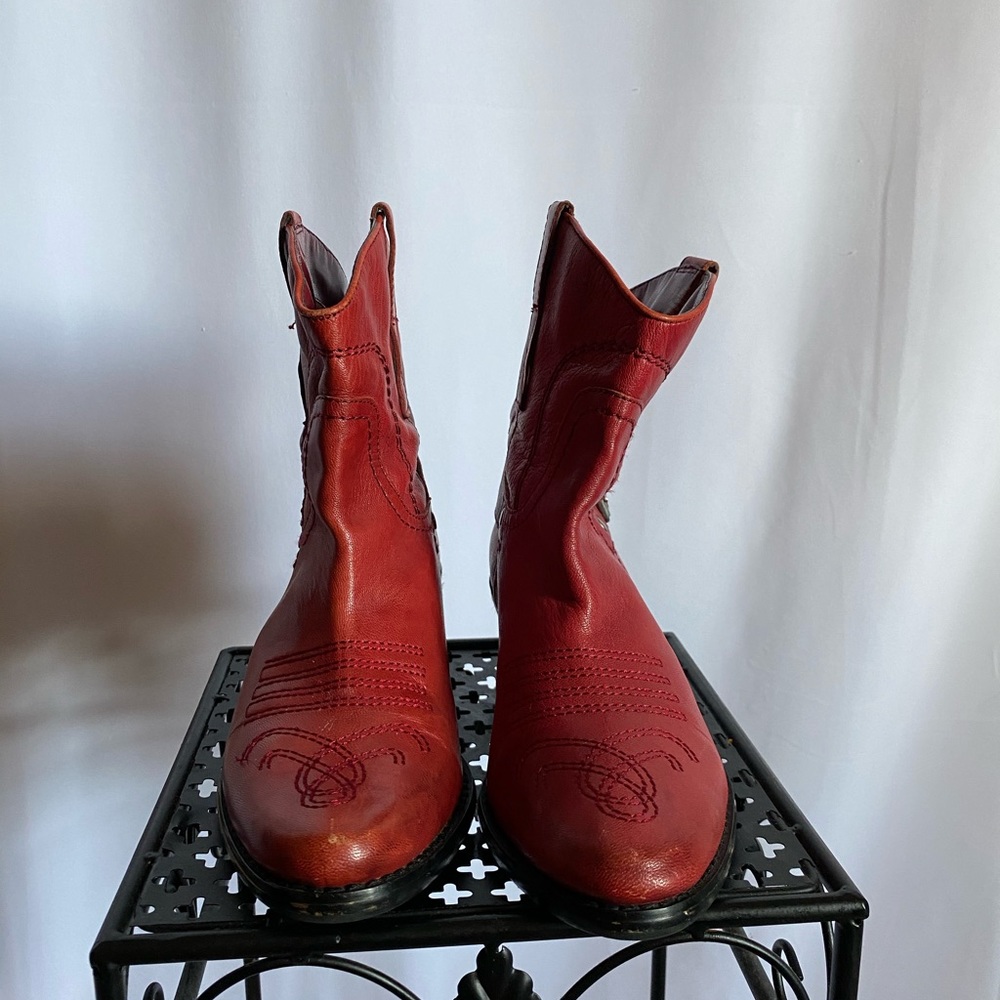 Red Franco Sarto Ankle Cowboy Boot